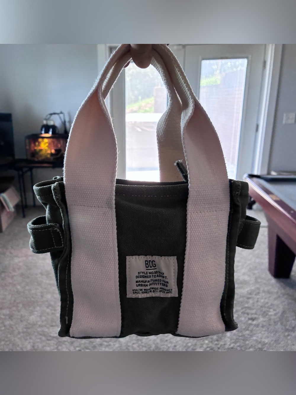 BDG Olive Green Canvas Mini Tote with White Handles